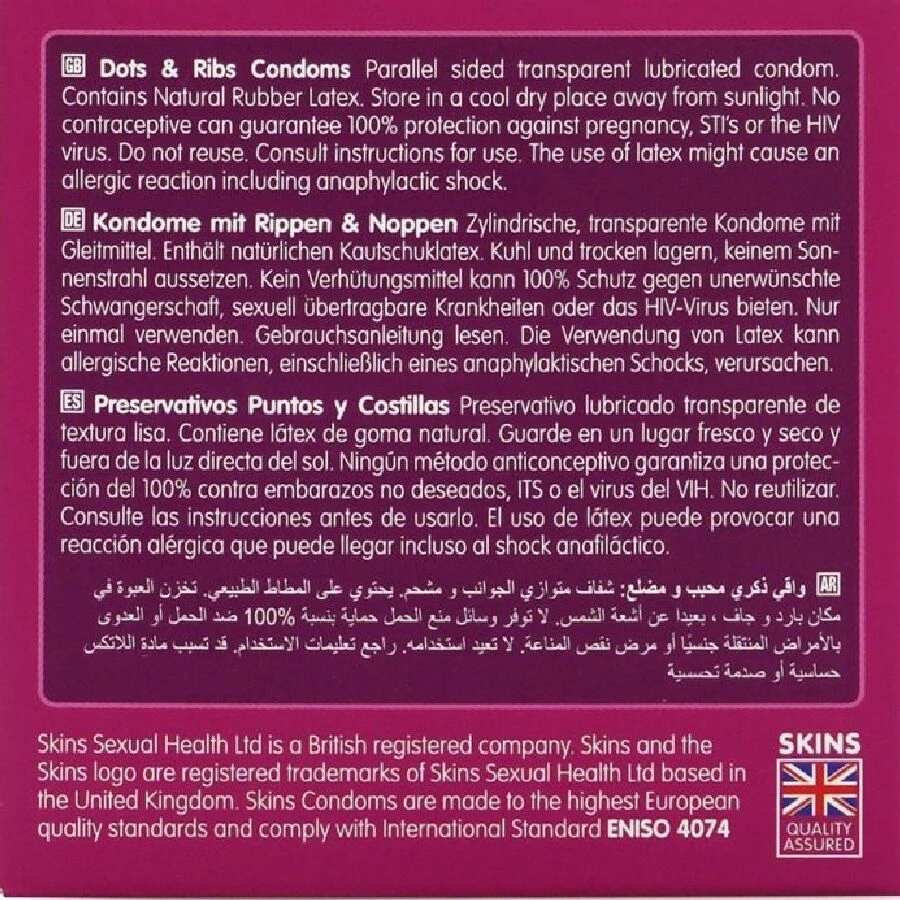 SKINS - DOTS  RIBS PREMIUM CONDOMS CONFEZIONE DA 4